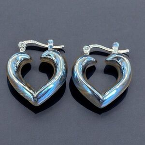 Silver Tone Puffy Heart Pierced Earrings Love Whimsy Romantic Style